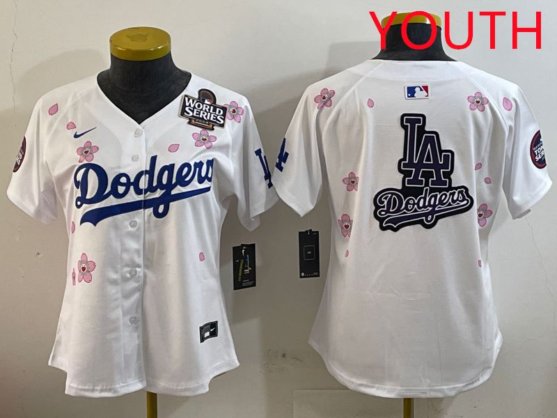 Youth Los Angeles Dodgers Blank White Sakura Edition 2025 Nike MLB Jersey style 21->youth mlb jersey->Youth Jersey